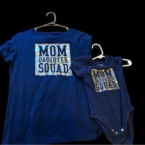 Navy Blue 'Mom Daughter Squad' Adult Shirt & baby Onesie Set